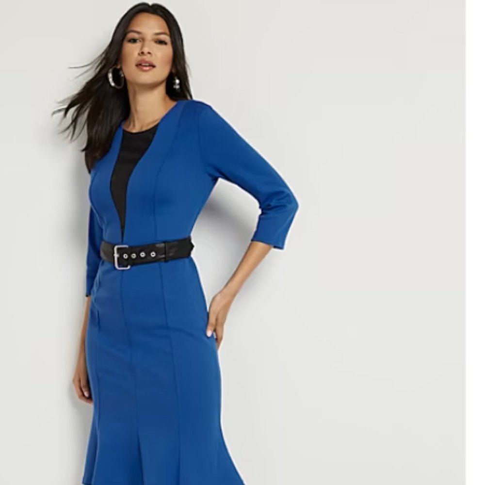 NY&C *Never Worn* DEAL  V-NECK BELTED FLARE DRESS - SUPERFLEX